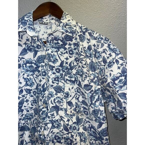 Vintage Ilio Floral Button Up Shirt ilio Short Sleeve White Blue 90s 1990s Small - Picture 2 of 10